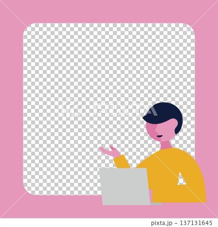 Frame illustration of a man and a computer (square) Frame illustration of a man and a computer (square) 137131645