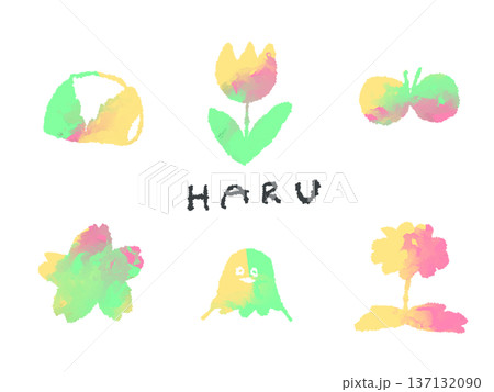 アイコンやシンボルマークとして、デザイン時に使いやすいカラフルな手描きイラスト・春 137132090