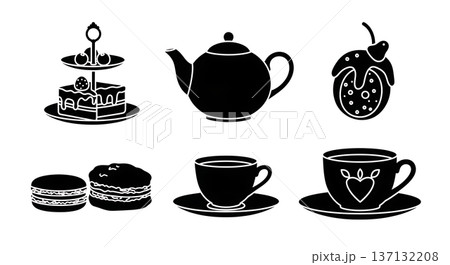 Black Solid High Tea Silhouettes Set of Six on White Background 137132208