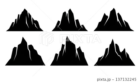 Black Solid Jagged Arctic Ice Ridge Silhouettes Set of Six on White Background Black Solid Jagged Arctic Ice Ridge Silhouettes Set of Six on White Background 137132245