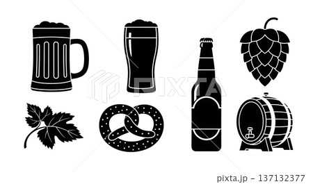 Black Solid Beer Silhouettes Set of Six on White Background Black Solid Beer Silhouettes Set of Six on White Background 137132377
