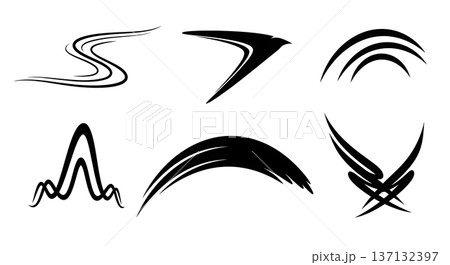 Black Solid Bird Flight Path Silhouettes Set of Six on White Background 137132397