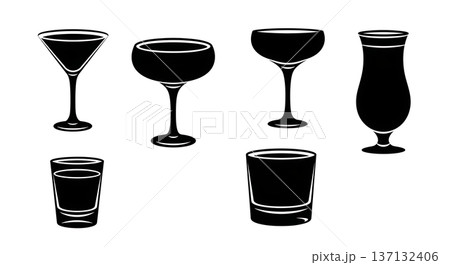 Black Solid Bread Roll Silhouettes Set of Six on White Background 137132406