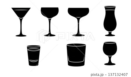 Black Solid Bread Roll Silhouettes Set of Six on White Background 137132407
