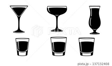 Black Solid Bread Roll Silhouettes Set of Six on White Background 137132408