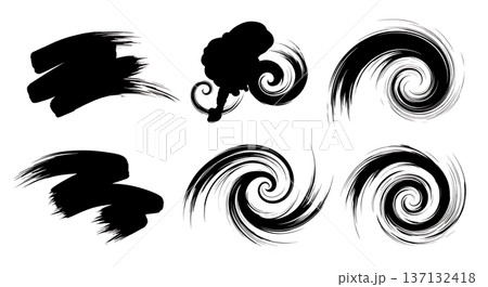 Black Solid Calligraphic Ink Swirl Silhouettes Set of Six on White Background 137132418