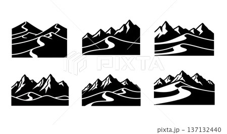 Black Solid Canyon Plateau Silhouettes Set of Six on White Background Black Solid Canyon Plateau Silhouettes Set of Six on White Background 137132440