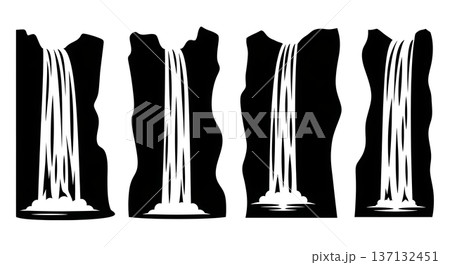 Black Solid Cascading Waterfall Silhouettes Set of Six on White Background Black Solid Cascading Waterfall Silhouettes Set of Six on White Background 137132451