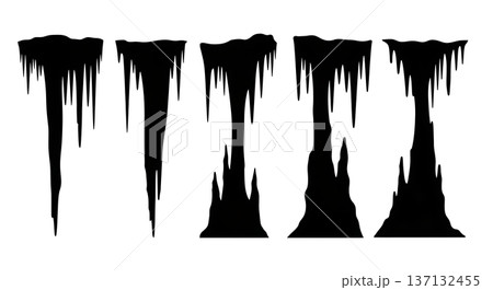 Black Solid Cave Column Formation Silhouettes Set of Six on White Background Black Solid Cave Column Formation Silhouettes Set of Six on White Background 137132455