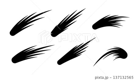 Black Solid Comet Tail Silhouettes Set of Six on White Background 137132565