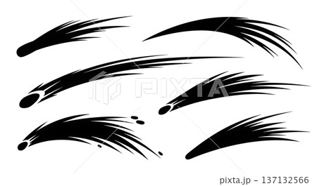 Black Solid Comet Tail Silhouettes Set of Six on White Background 137132566