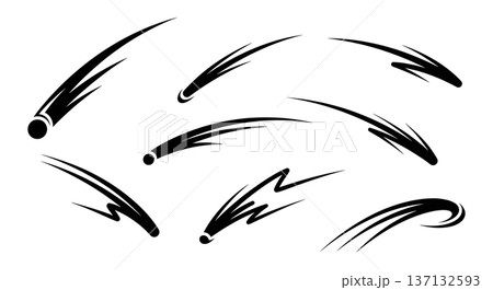 Black Solid Cosmic Streak Silhouettes Set of Six on White Background 137132593