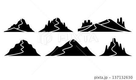 Black Solid Desert Sand Dune Silhouettes Set of Six on White Background Black Solid Desert Sand Dune Silhouettes Set of Six on White Background 137132630