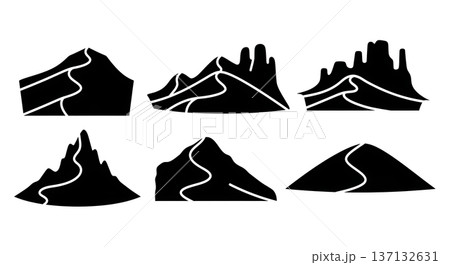 Black Solid Desert Sand Dune Silhouettes Set of Six on White Background 137132631