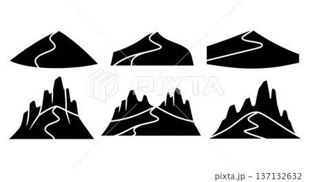 Black Solid Desert Sand Dune Silhouettes Set of Six on White Background Black Solid Desert Sand Dune Silhouettes Set of Six on White Background 137132632