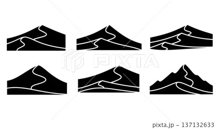 Black Solid Desert Sand Dune Silhouettes Set of Six on White Background Black Solid Desert Sand Dune Silhouettes Set of Six on White Background 137132633