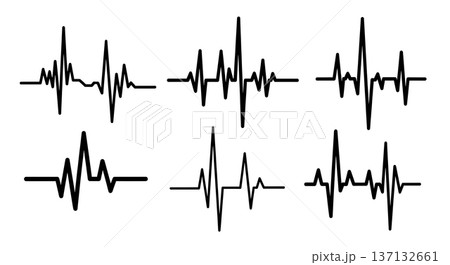 Black Solid EKG Monitor Silhouettes Set of Six on White Background Black Solid EKG Monitor Silhouettes Set of Six on White Background 137132661