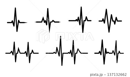 Black Solid EKG Monitor Silhouettes Set of Six on White Background 137132662