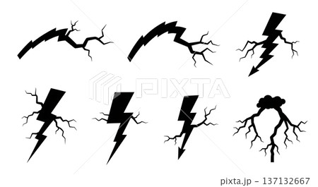 Black Solid Electricity Arc Silhouettes Set of Six on White Background Black Solid Electricity Arc Silhouettes Set of Six on White Background 137132667