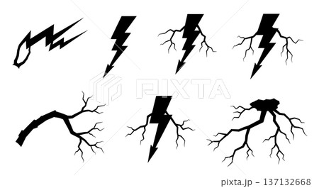 Black Solid Electricity Arc Silhouettes Set of Six on White Background 137132668