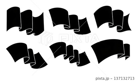 Black Solid Fabric Banner Silhouettes Set of Six on White Background Black Solid Fabric Banner Silhouettes Set of Six on White Background 137132713
