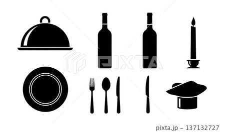Black Solid Fine Dining Silhouettes Set of Six on White Background Black Solid Fine Dining Silhouettes Set of Six on White Background 137132727