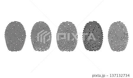 Black Solid Fingerprint Whorl Silhouettes Set of Six on White Background Black Solid Fingerprint Whorl Silhouettes Set of Six on White Background 137132734