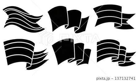 Black Solid Waving Flag Silhouettes Set of Six on White Background Black Solid Waving Flag Silhouettes Set of Six on White Background 137132741