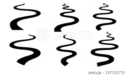 Black Solid Flowing River Meander Silhouettes Set of Six on White Background Black Solid Flowing River Meander Silhouettes Set of Six on White Background 137132772