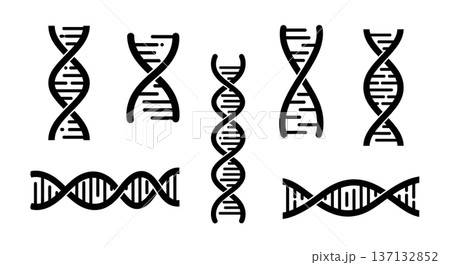 Black Solid Genomic DNA Silhouettes Set of Six on White Background Black Solid Genomic DNA Silhouettes Set of Six on White Background 137132852