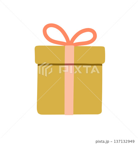 Minimal flat vector gift box with ribbon in soft pastel colors. Perfect for holidays, celebrations, birthdays, seasonal promotions, greeting cards and decorative designs Minimal flat vector gift box with ribbon in soft pastel colors. Perfect for holidays, celebrations, birthdays, seasonal promotions, greeting cards and decorative designs 137132949
