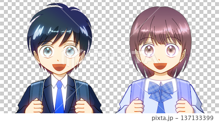 Elementary school entrance ceremony, anime-style illustration of boys and girls carrying school bags Elementary school entrance ceremony, anime-style illustration of boys and girls carrying school bags 137133399