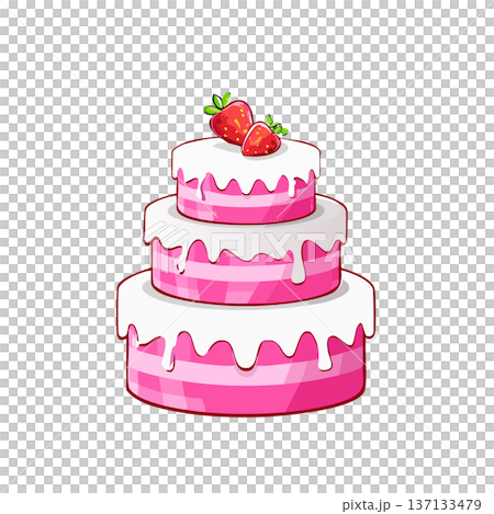 Illustration of a three-tiered strawberry cake (celebration/birthday) 137133479