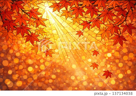 紅葉　もみじ　秋イメージ　ステンドグラス風 137134038