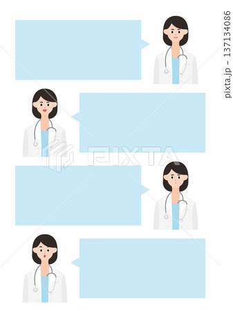 シンプルな女医の表情・吹き出しイラストセット（上半身）3 137134086