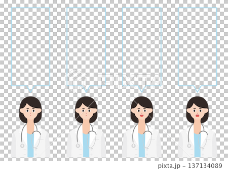 簡單的女醫生面部表情和對話框插圖套裝(上半身)6 簡單的女醫生面部表情和對話框插圖套裝(上半身)6 137134089