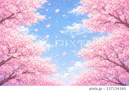 桜 満開の桜 桜並木 春イメージ 砂絵風のイラスト素材 [137134160] - PIXTA