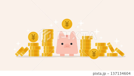 貯金と投資のイメージ ぶたの貯金箱とコイン 資産形成 金融 ビジネス コンセプト ベクター｜やさしい 137134604