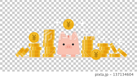 貯金と投資のイメージ ぶたの貯金箱とコイン 資産形成 金融 ビジネス コンセプト ベクター｜やさしい 137134604