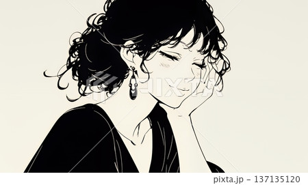 悪巧みをしている女性（シンプルな色使い）