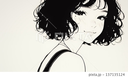 悪巧みをしている女性（シンプルな色使い）