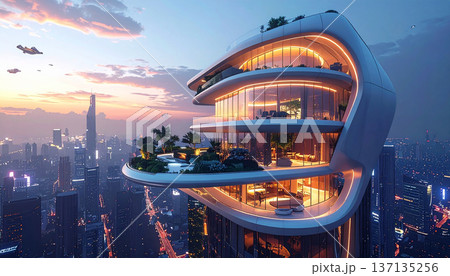 Futuristic Luxury Balcony Overlooking City Futuristic Luxury Balcony Overlooking City 137135256