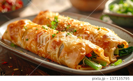 Baked Cheesy Lasagna Served Hot on Plate Baked Cheesy Lasagna Served Hot on Plate 137135795