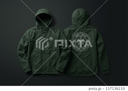 Dark Green Hooded Jacket Mockup with Tactical Urban Style 137136210