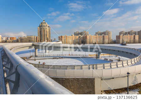 Modern residential buildings on sunny winter day, Nur-Sultan, Astana, Kazakhstan. High quality photo Modern residential buildings on sunny winter day, Nur-Sultan, Astana, Kazakhstan. High quality photo 137136625