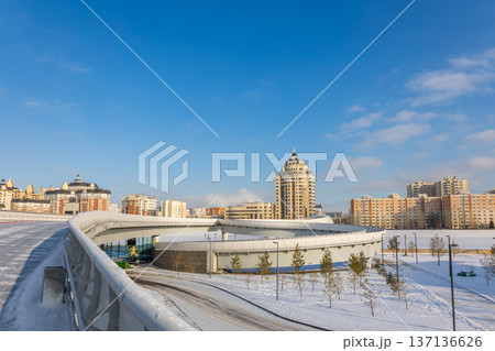 Modern residential buildings on sunny winter day, Nur-Sultan, Astana, Kazakhstan. High quality photo Modern residential buildings on sunny winter day, Nur-Sultan, Astana, Kazakhstan. High quality photo 137136626