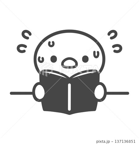 授業中に本を開いて焦るひよこ わからない問題に困る様子の手描き線画イラスト 137136851