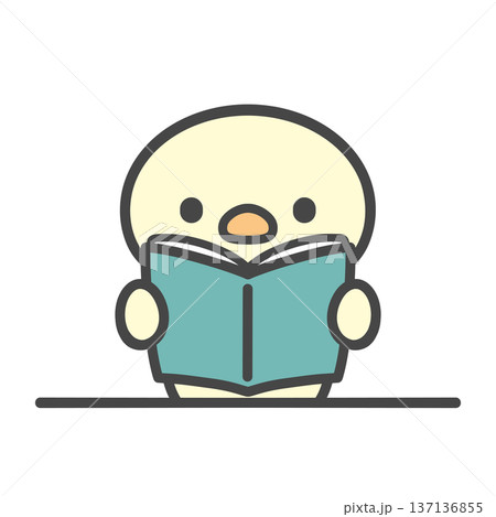 授業中に本を開いて席から立ち、音読発表するひよこの手描きイラスト 授業中に本を開いて席から立ち、音読発表するひよこの手描きイラスト 137136855