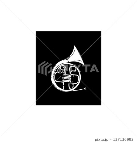 French Horn Icon White on Black Square Background 137136992