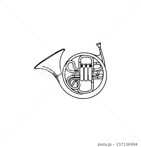 French Horn Technical Outline Drawing Isolated on White 137136994